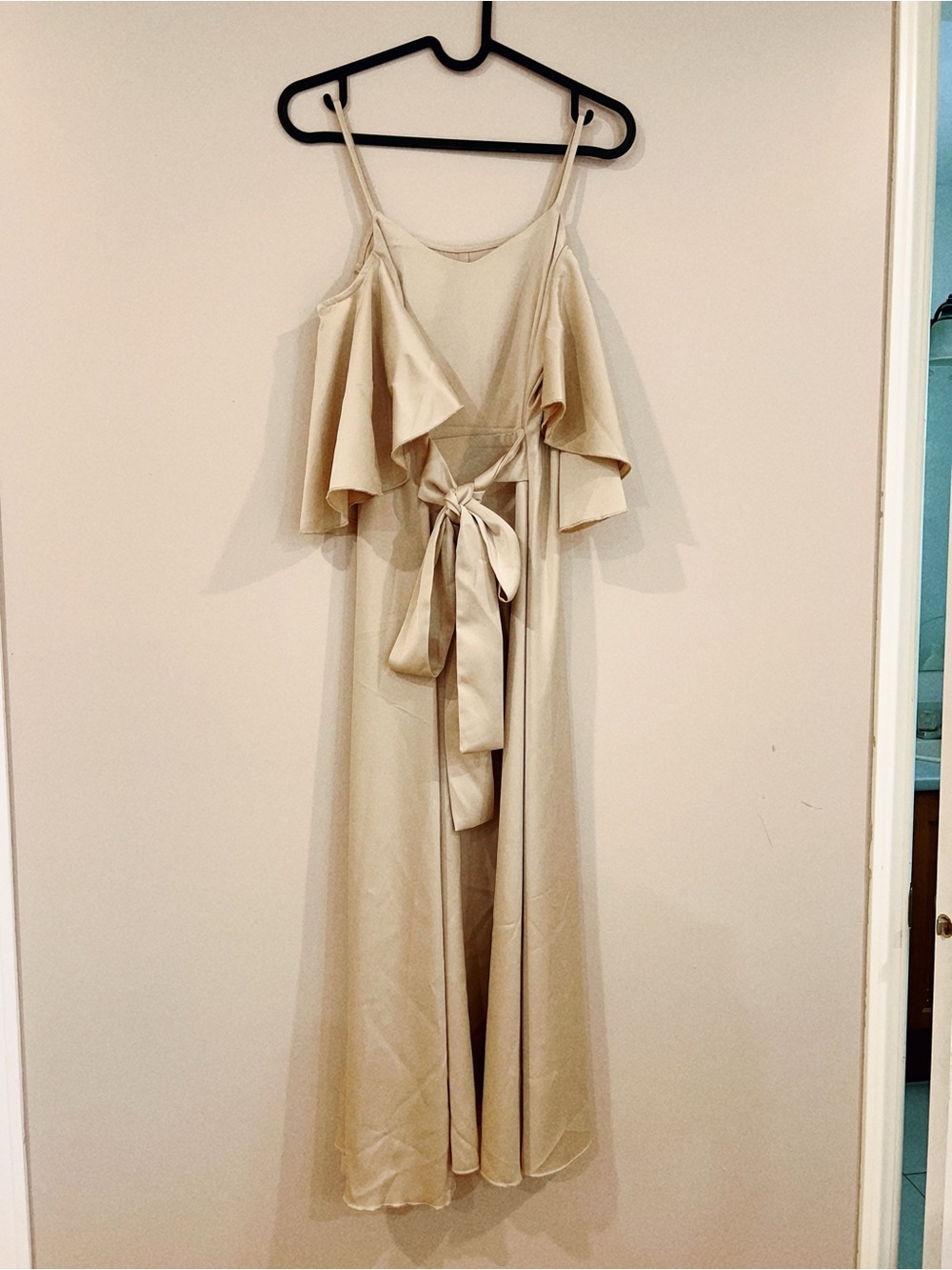 Sleeveless Ruffle Tie-Waist Maxi Dress in Beige